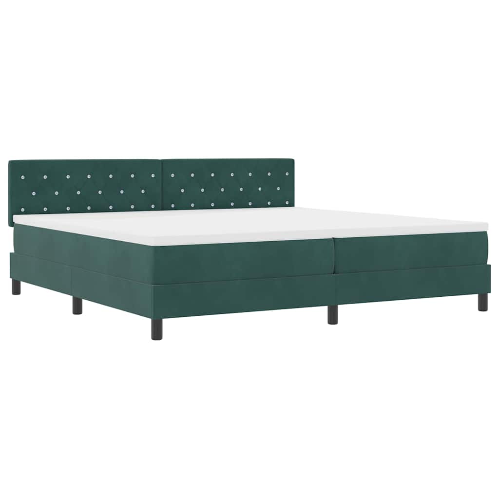 Lit à ressort LED avec matelas Vert foncé 200 x 200 cm Velours - XIOS