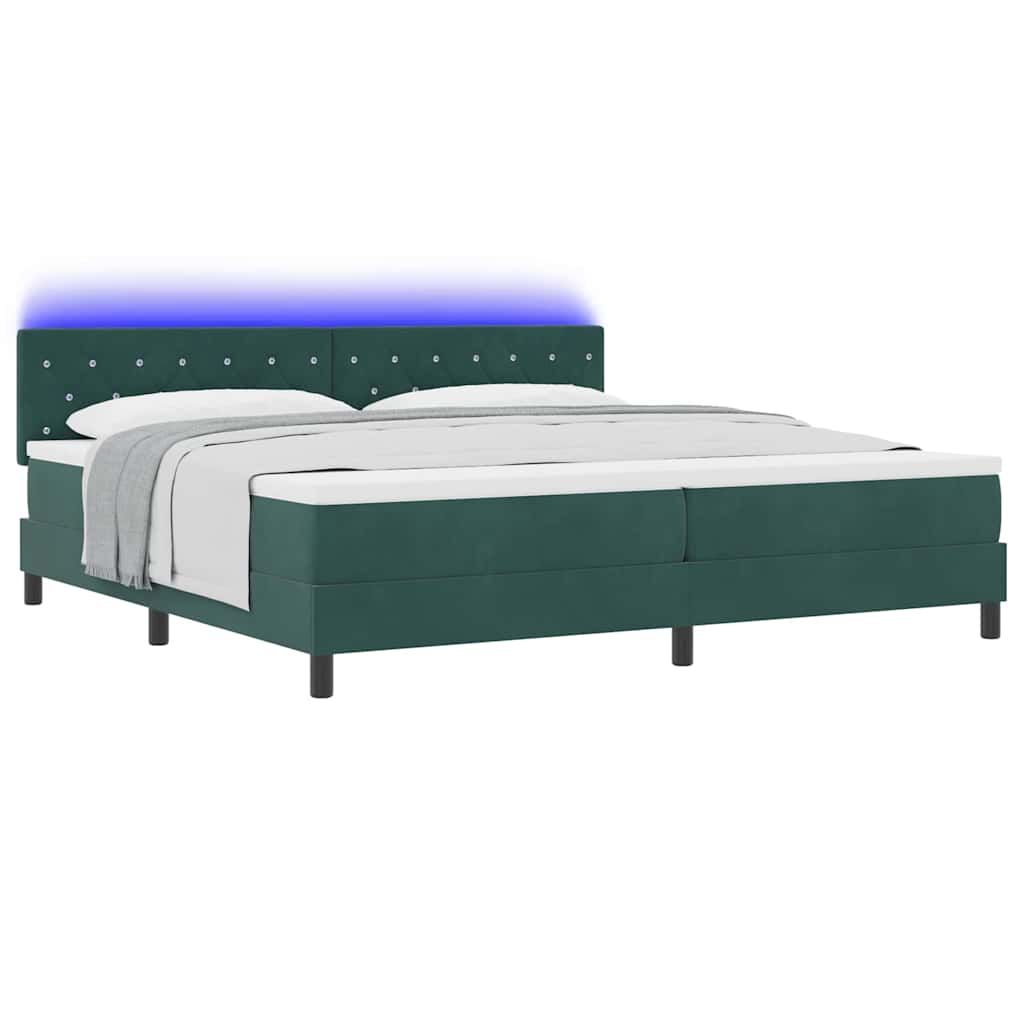 Lit à ressort LED avec matelas Vert foncé 200 x 200 cm Velours - XIOS