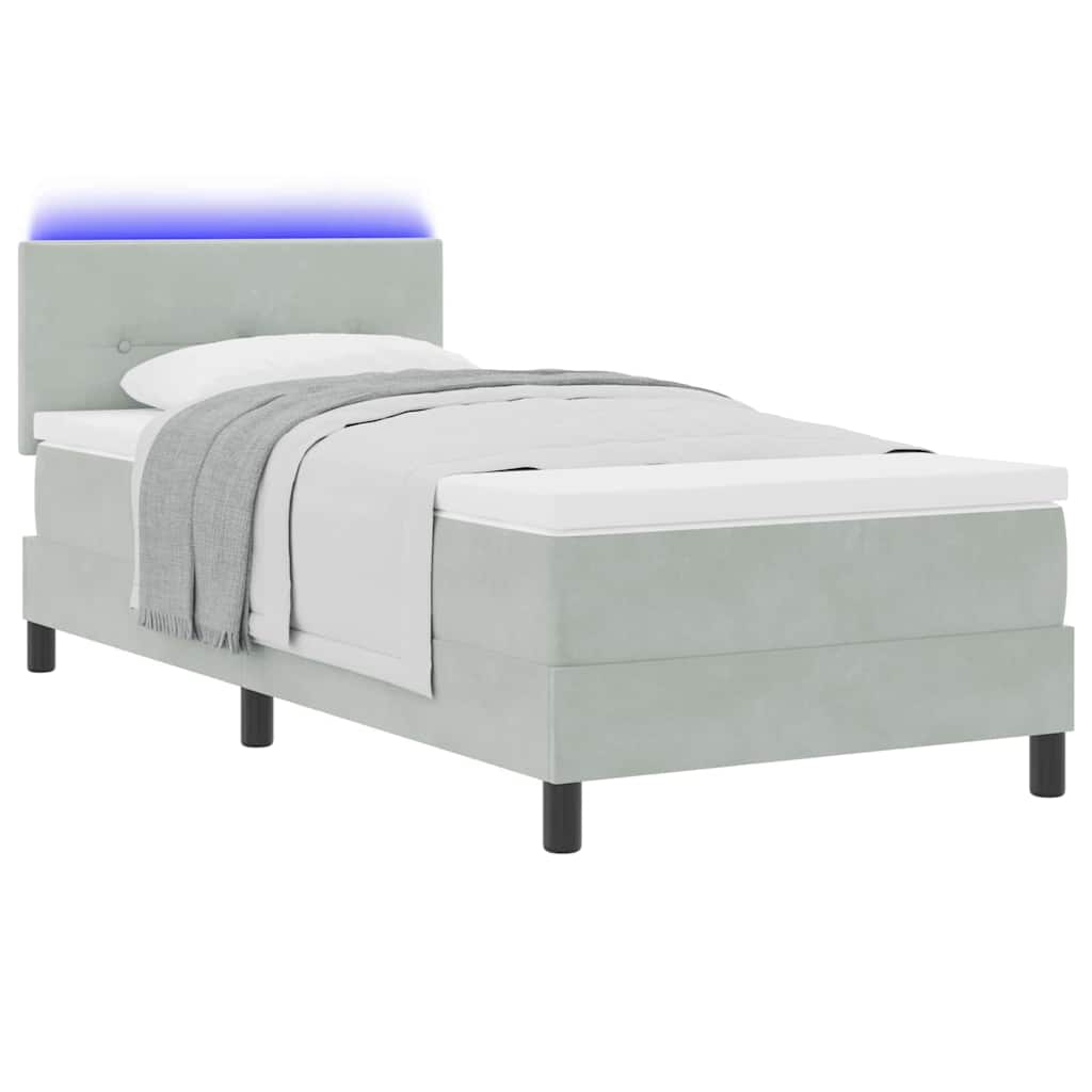 Lit à ressort LED avec matelas Gris clair 90 x 200 cm Velours - XIOS