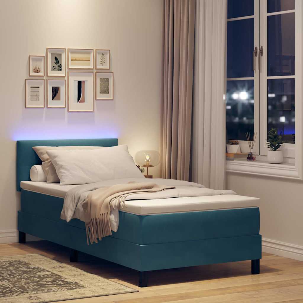Lit à ressort LED Bleu foncé 90 x 200 cm Velours - XIOS
