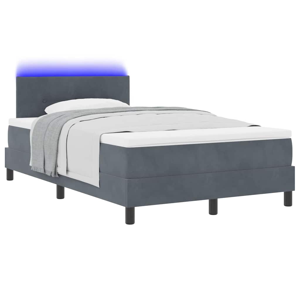 Lit à ressort LED avec matelas Gris foncé 120 x 190 cm Velours - XIOS
