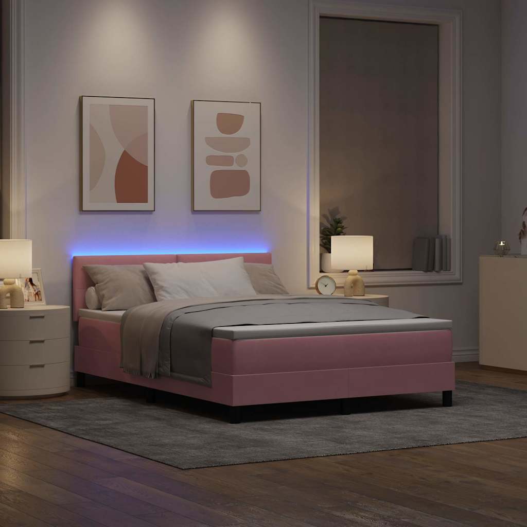 Lit à ressort LED avec bandes LED Rose 140 x 200 cm Velours - XIOS