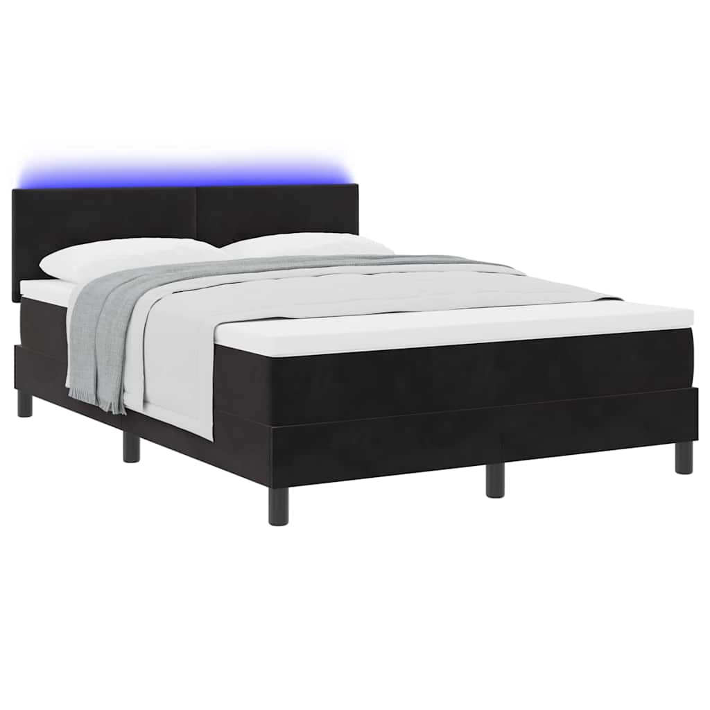 Lit à ressort LED avec tête de lit Noir 160 x 200 cm Velours
