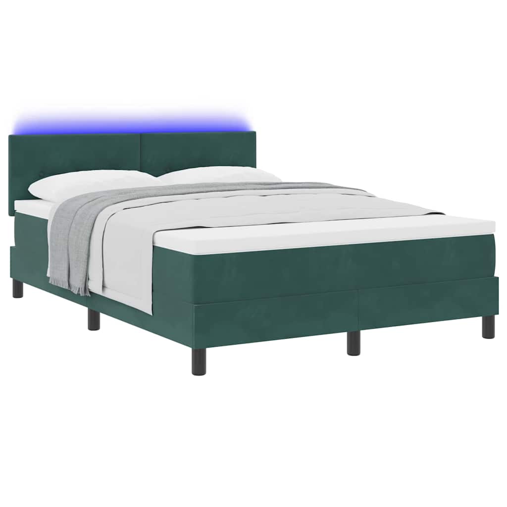 Lit à ressort LED Vert foncé 160 x 200 cm Velours