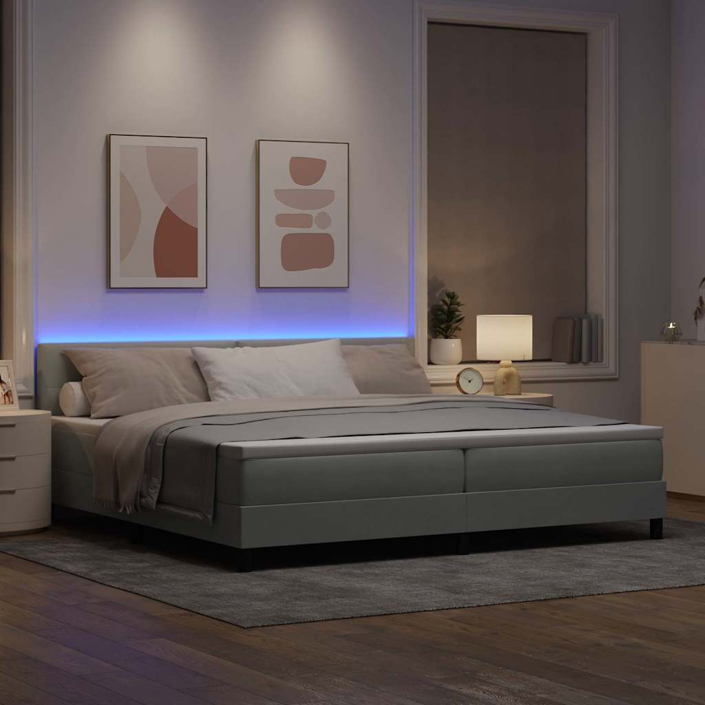 Lit à ressort LED avec matelas Gris clair 200 x 200 cm Velours - XIOS
