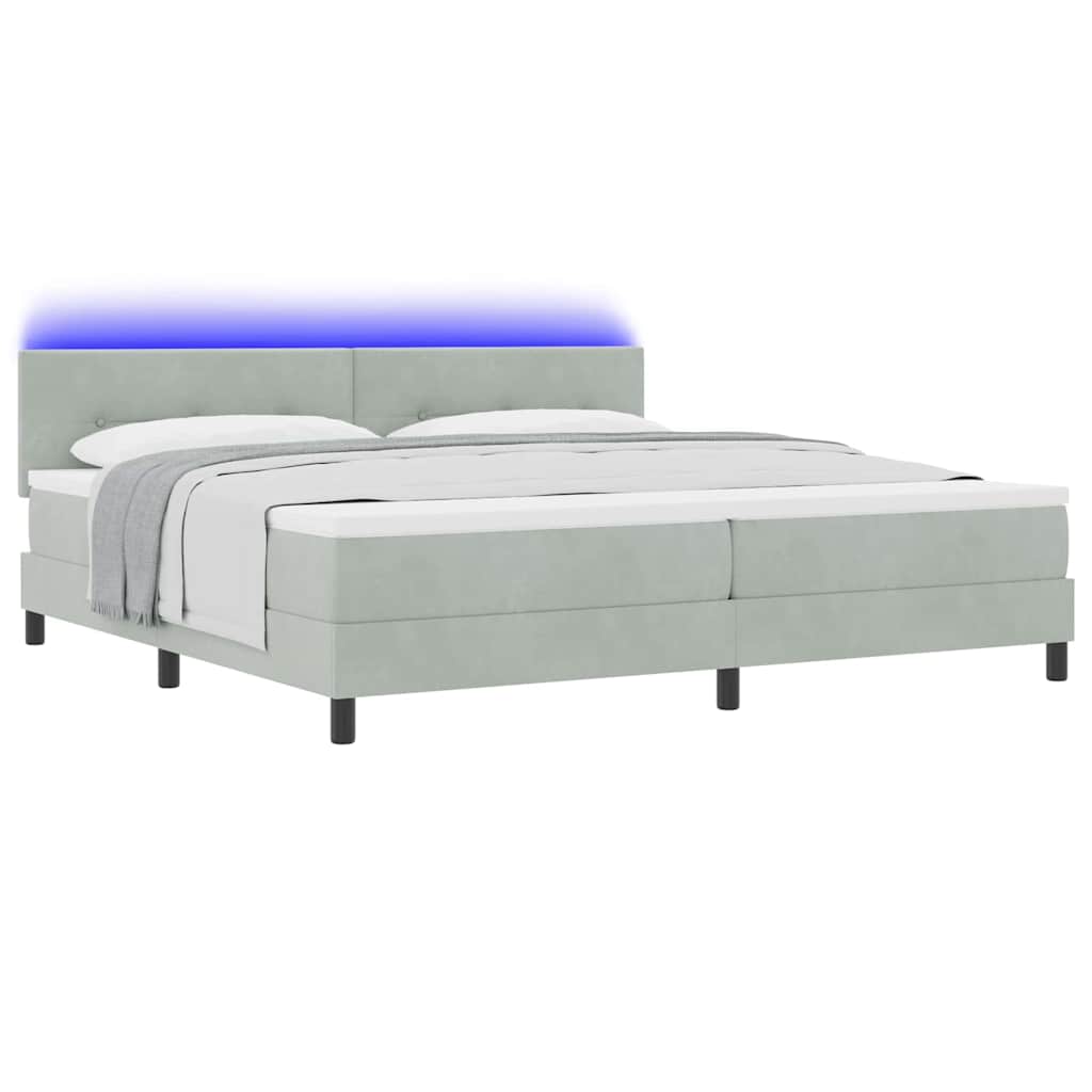 Lit à ressort LED avec matelas Gris clair 200 x 200 cm Velours - XIOS
