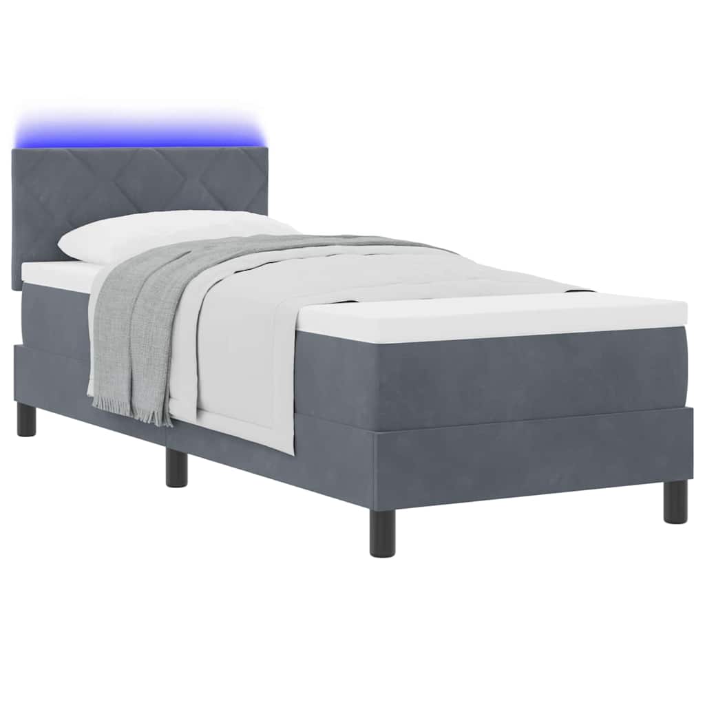 Lit à ressort LED Gris foncé 80 x 200 cm Velours - XIOS