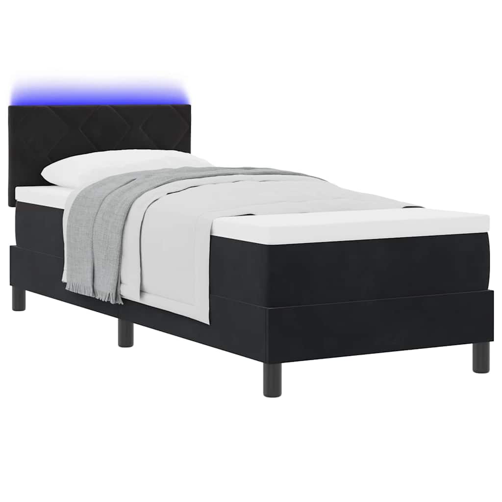 Lit à ressort LED avec matelas Noir 80 x 200 cm Velours - XIOS