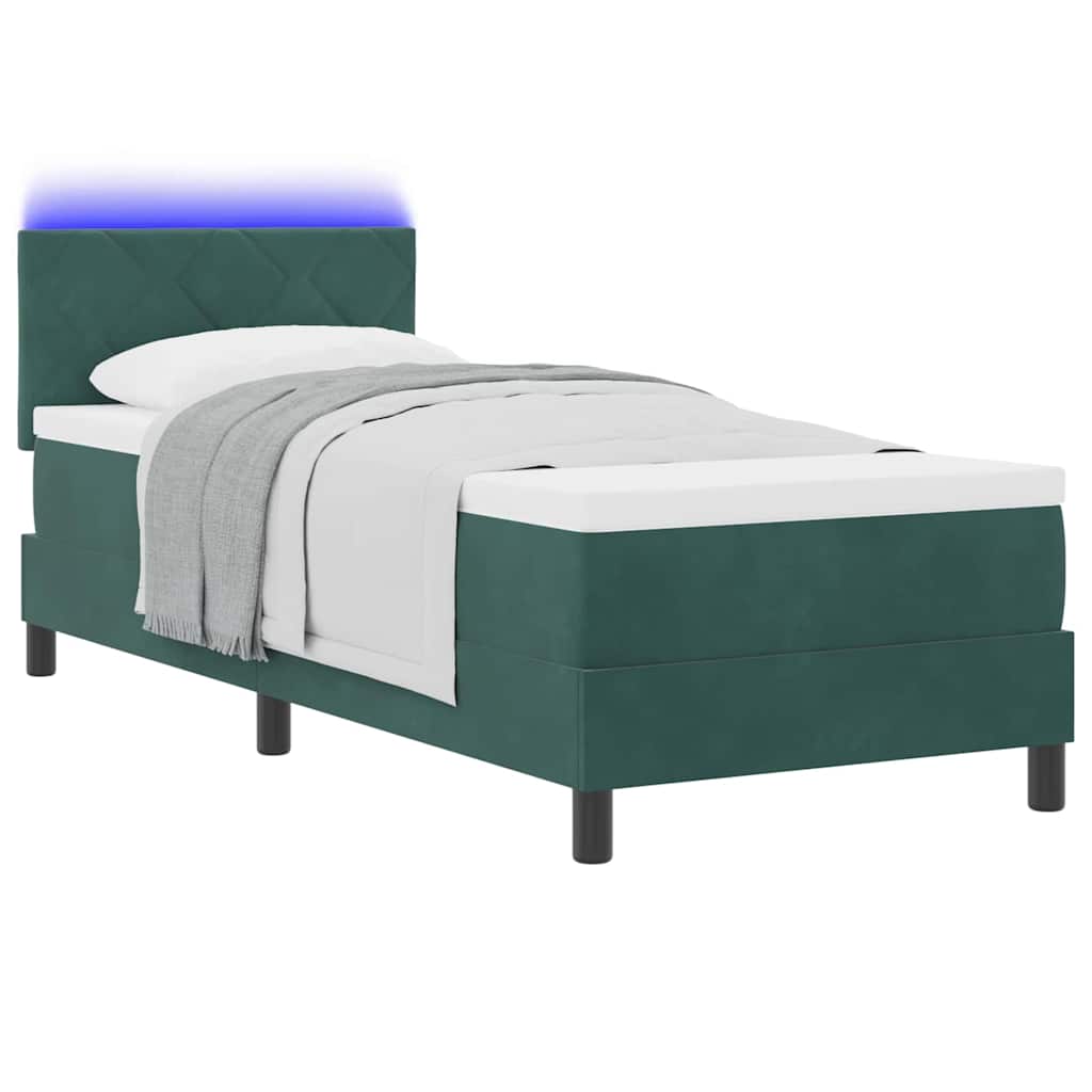 Lit à ressort LED Vert foncé 80 x 200 cm Velours