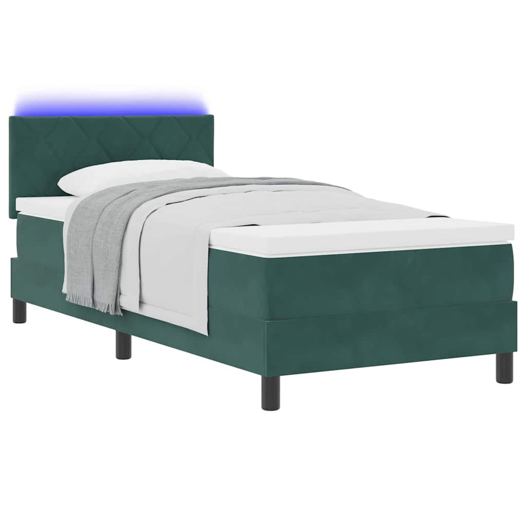 Lit à ressort LED avec matelas Vert foncé 90 x 190 cm Velours - XIOS