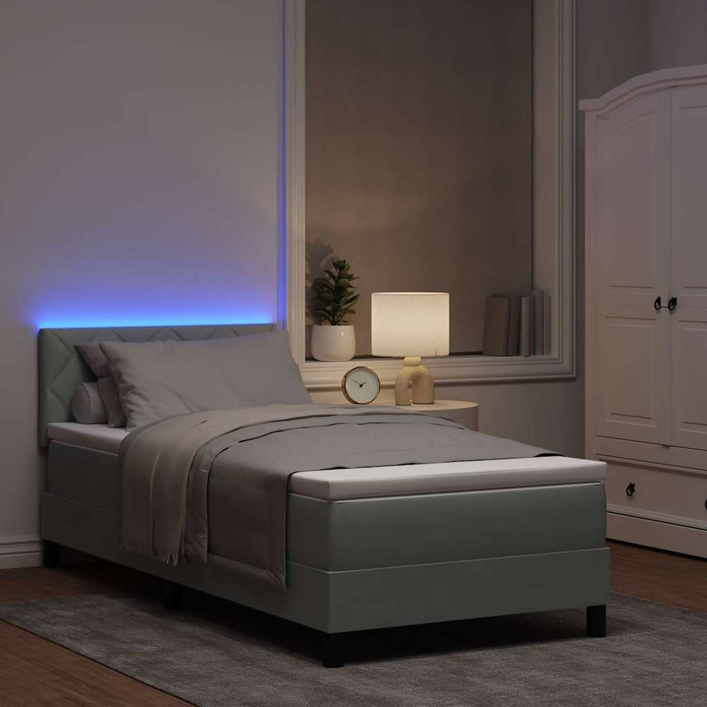 Lit à ressort LED Gris clair 100 x 200 cm Velours - XIOS