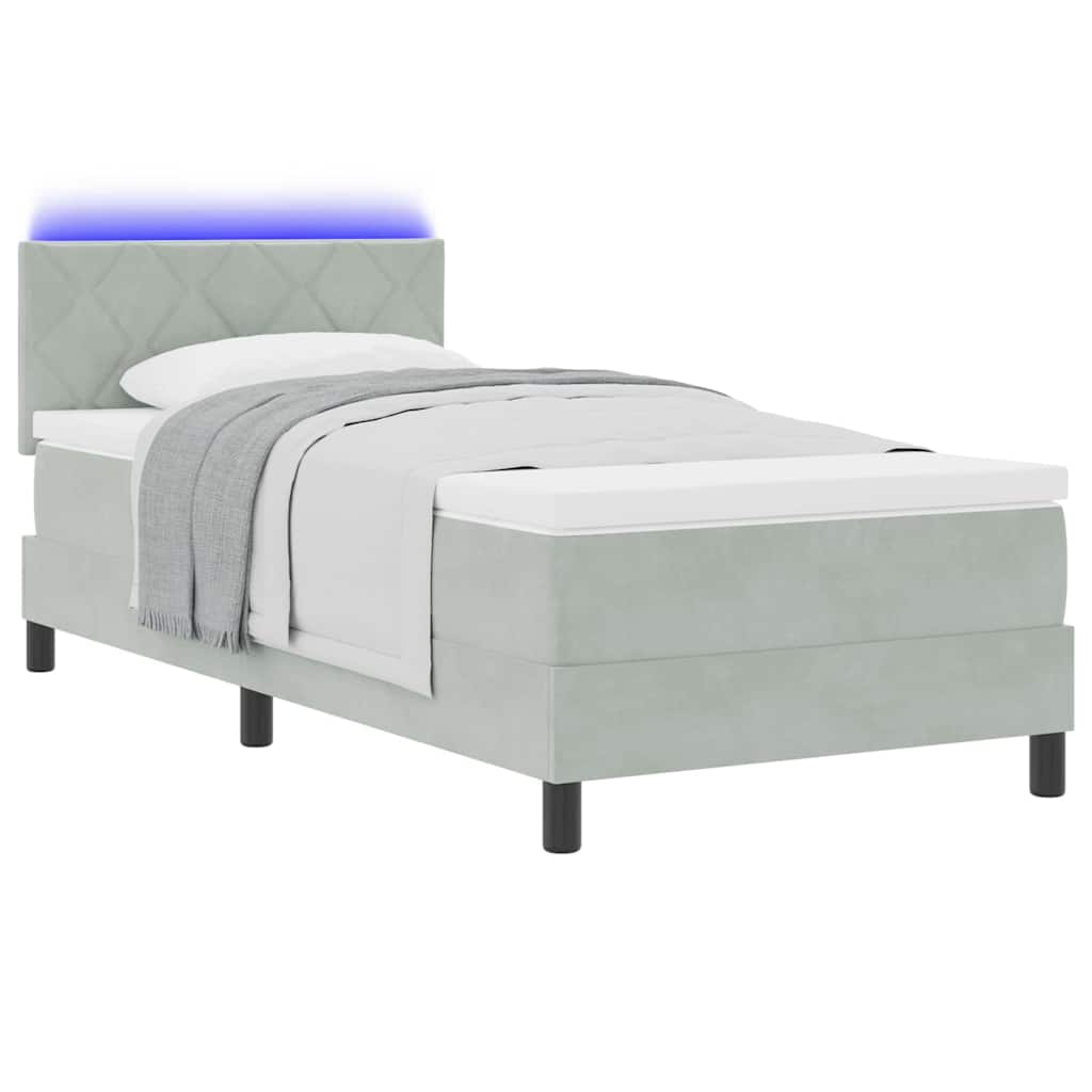 Lit à ressort LED Gris clair 100 x 200 cm Velours - XIOS