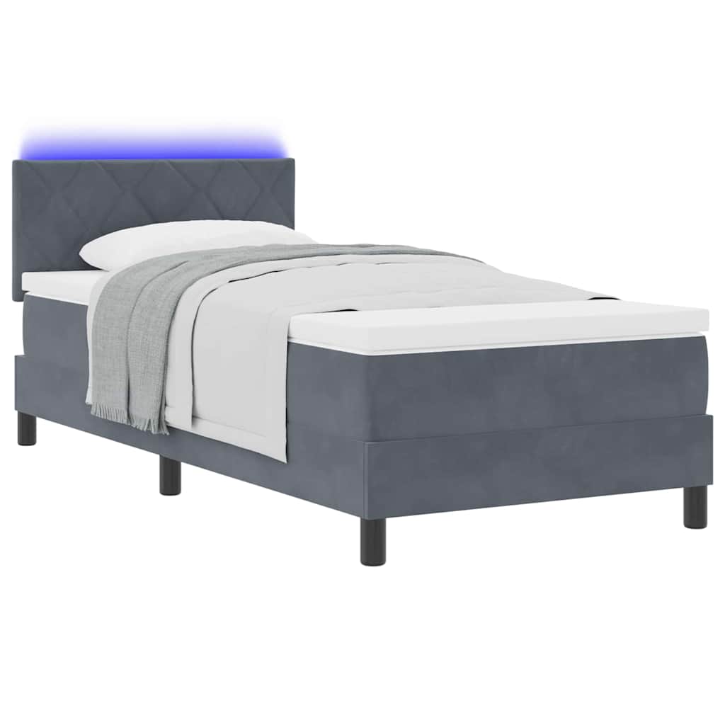 Lit à ressort LED Gris foncé 100 x 200 cm Velours