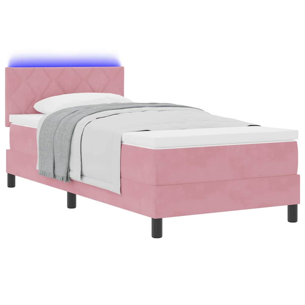 Lit à ressort LED avec tête de lit Rose 100 x 200 cm Velours