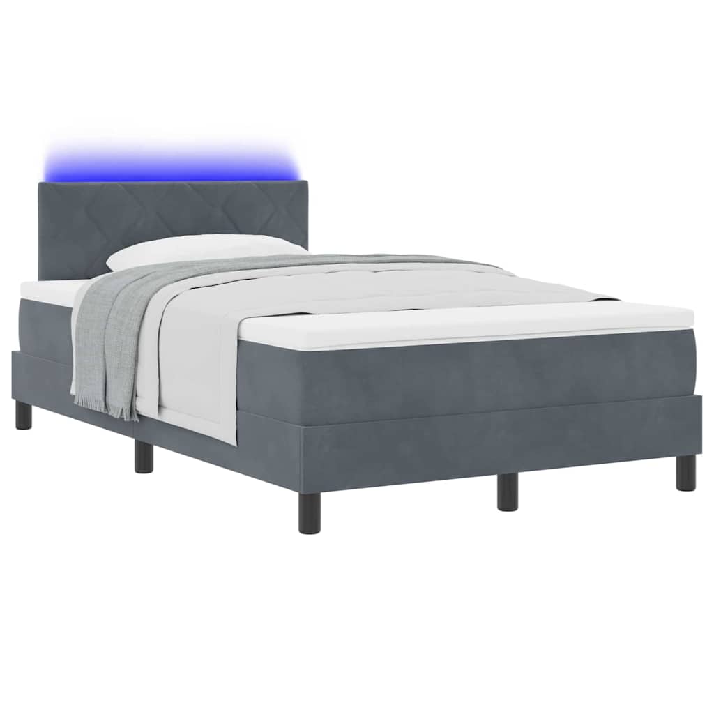 Lit à ressort LED Gris foncé 120 x 200 cm Velours