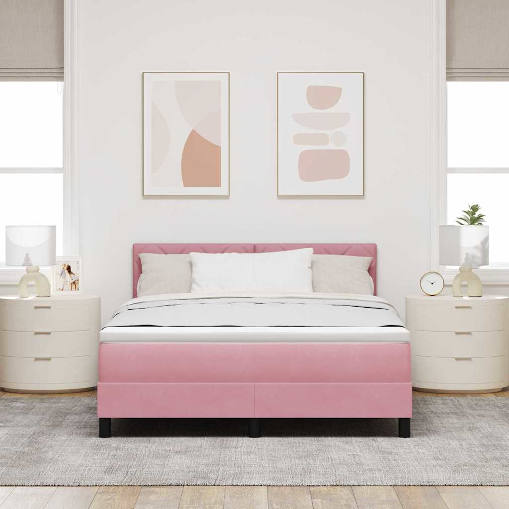 Lit à ressort LED avec bandes LED Rose 140 x 190 cm Velours