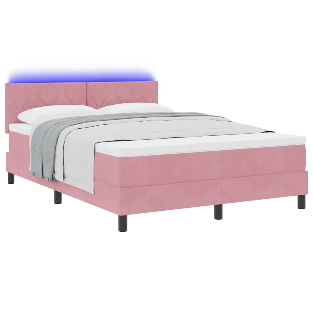 Lit à ressort LED avec bandes LED Rose 140 x 190 cm Velours