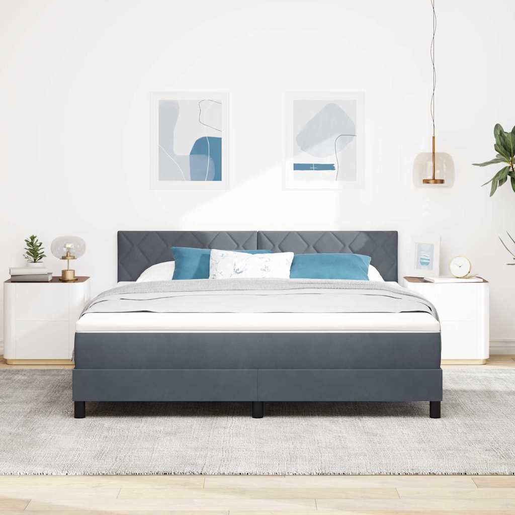 Lit à ressort LED Gris foncé 180 x 200 cm Velours