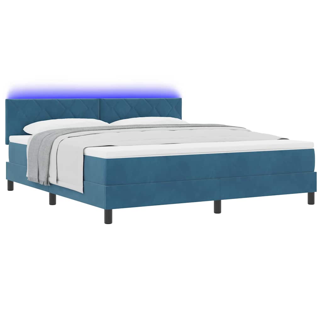 Lit à ressort LED Bleu foncé 180 x 200 cm Velours