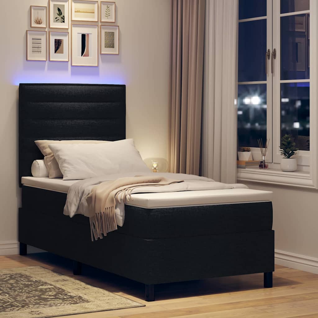 Lit à ressorts avec matelas avec LED Noir 80 x 200 cm tissu - XIOS