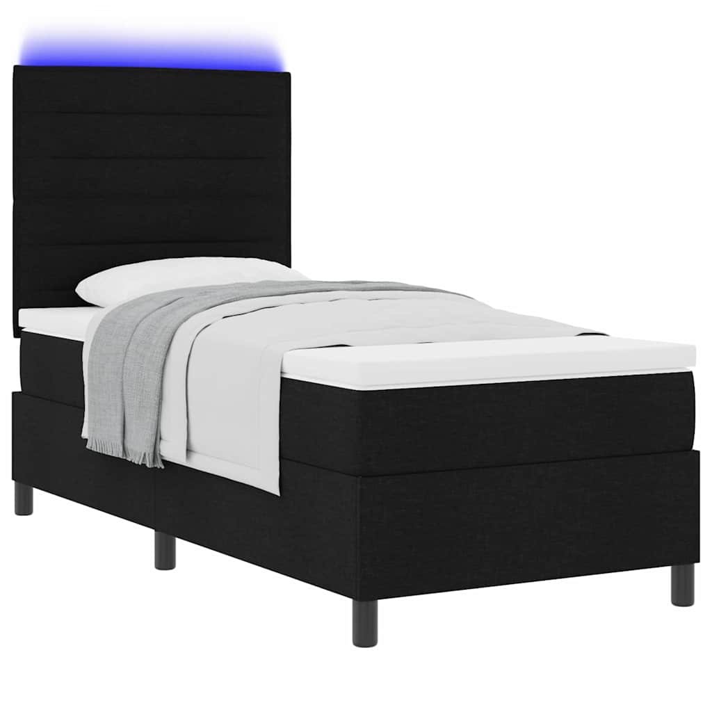 Lit à ressorts avec matelas avec LED Noir 80 x 200 cm tissu - XIOS