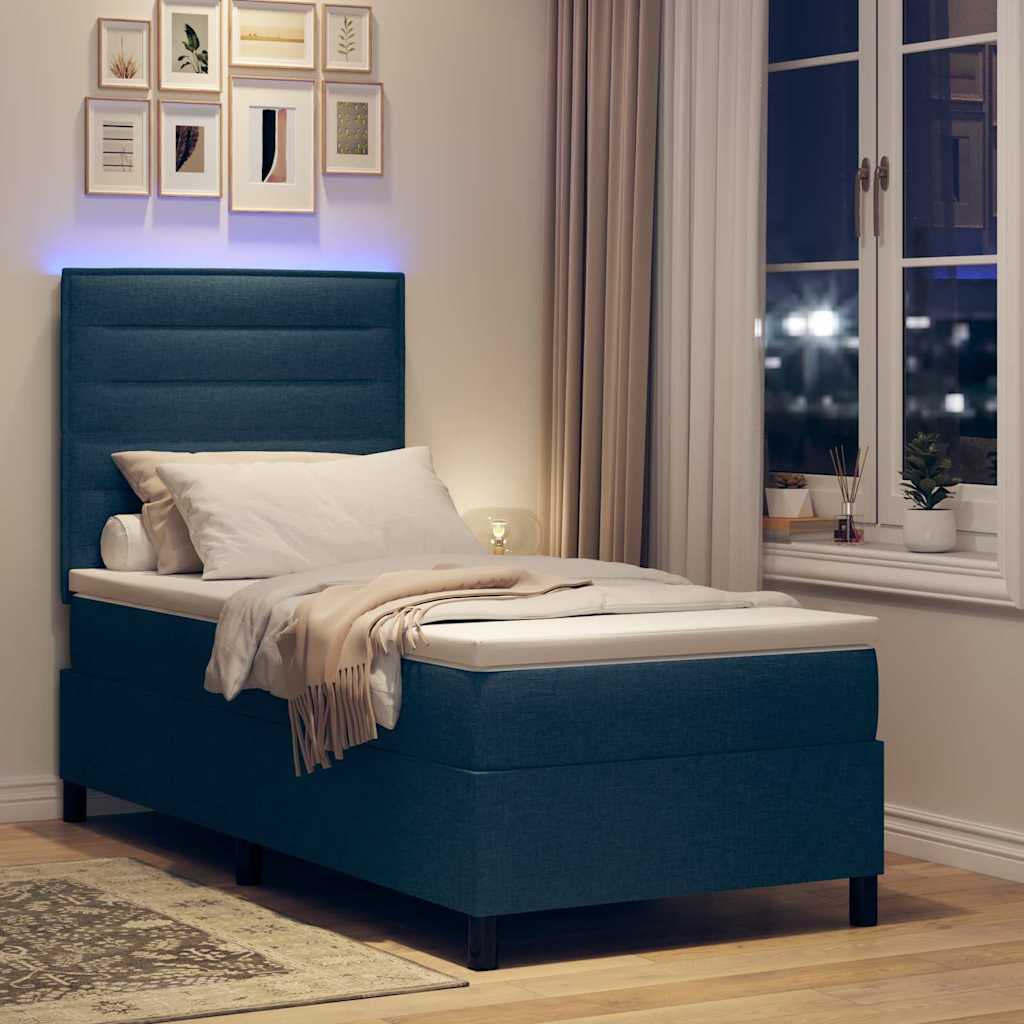 Lit à ressorts avec matelas avec LED Bleu 90 x 190 cm tissu - XIOS