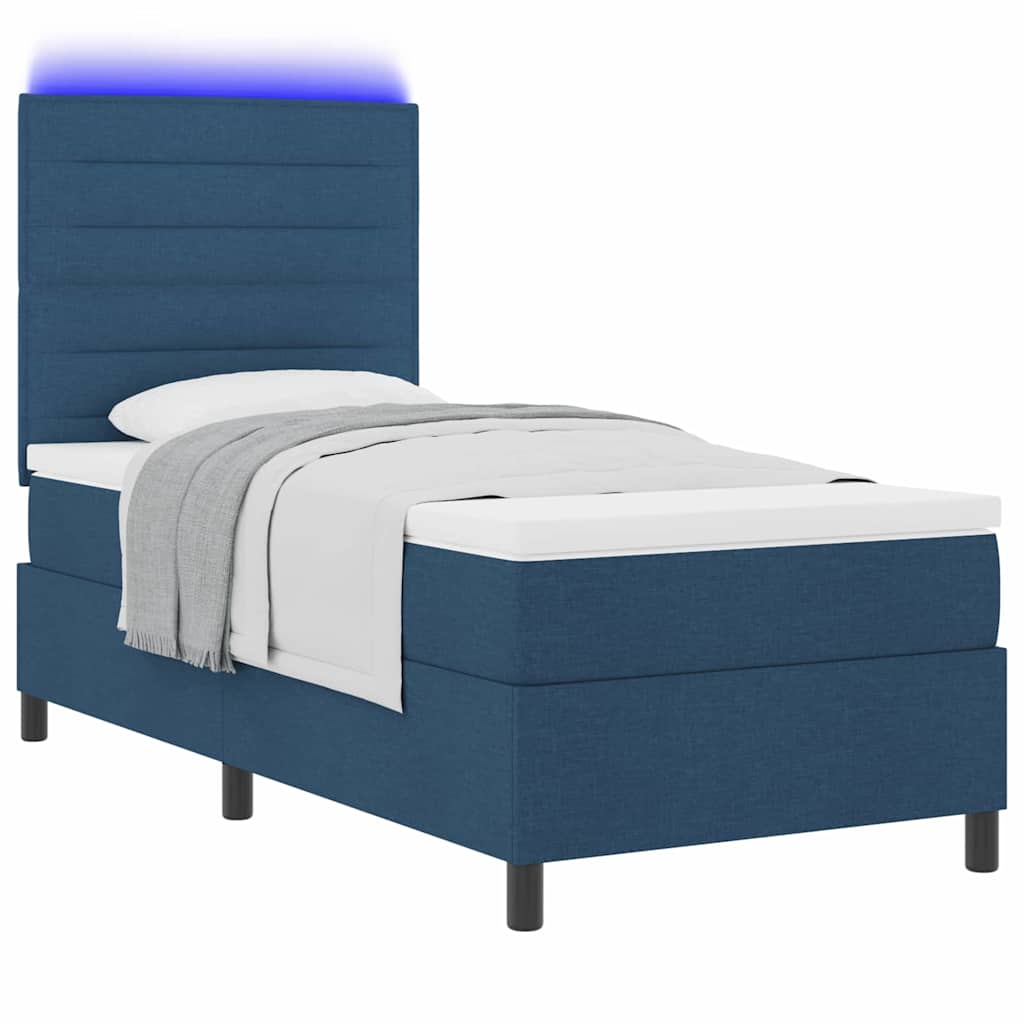 Lit à ressorts avec matelas avec LED Bleu 90 x 190 cm tissu - XIOS