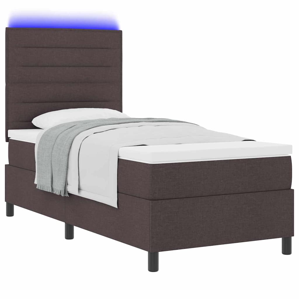 Lit à ressorts avec matelas Marron foncé 90 x 200 cm tissu - XIOS