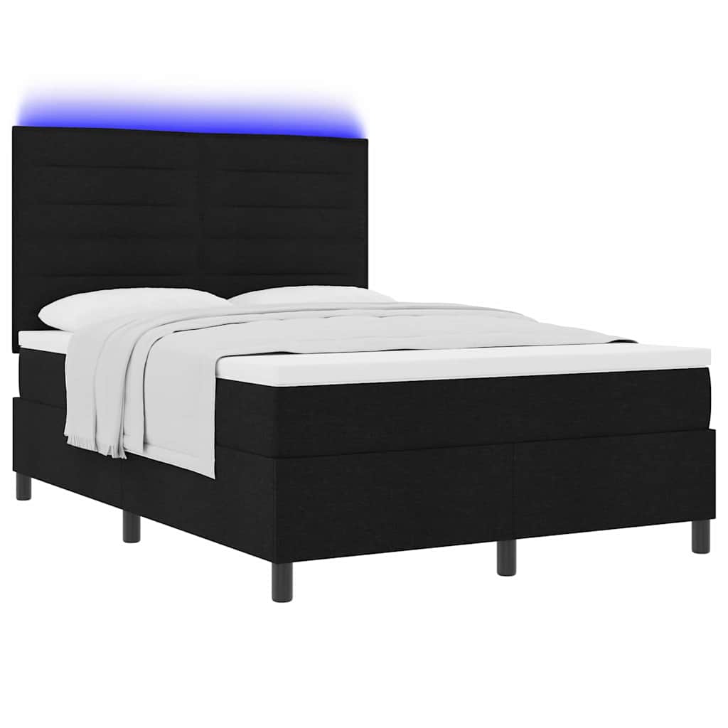 Lit à ressorts avec matelas avec LED Noir 140 x 190 cm tissu - XIOS