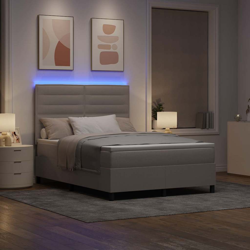 Lit à ressorts avec matelas avec LED Taupe 140 x 190 cm tissu - XIOS