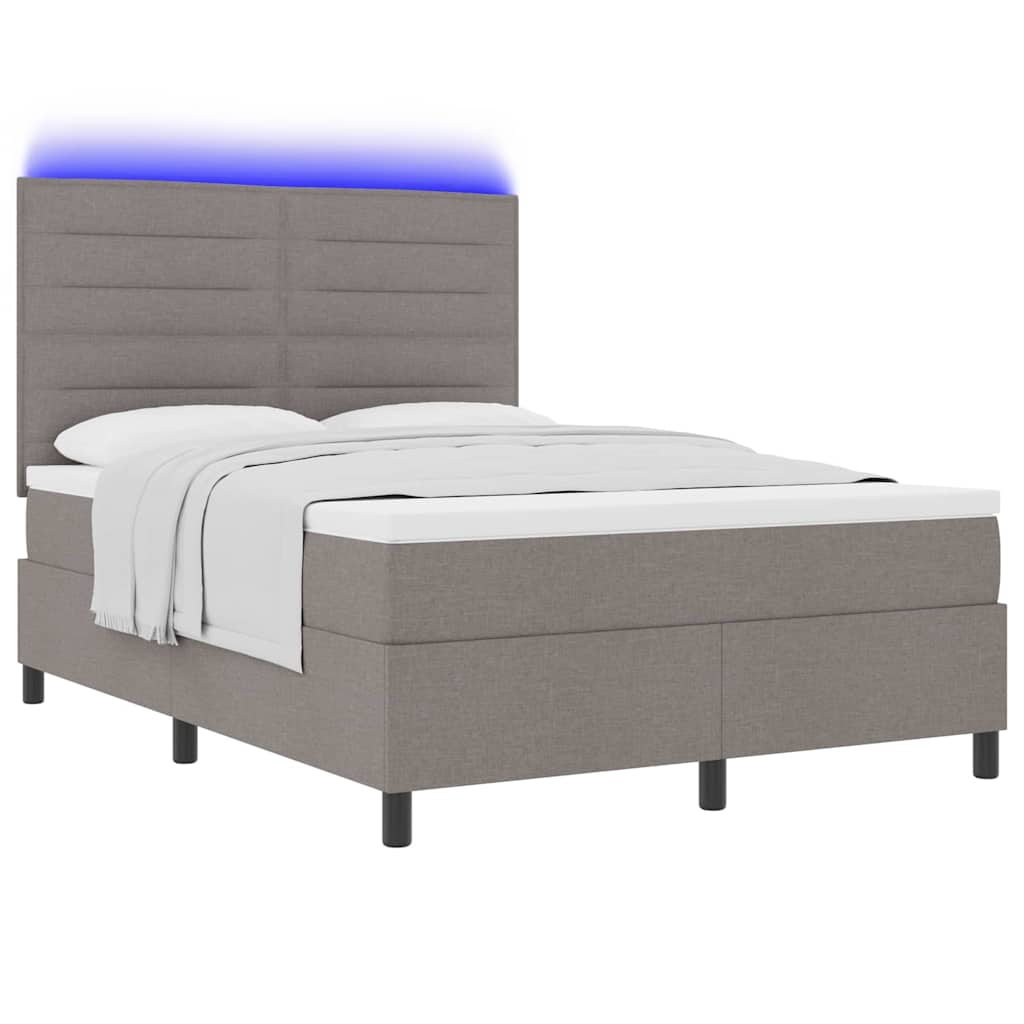 Lit à ressorts avec matelas avec LED Taupe 140 x 190 cm tissu - XIOS