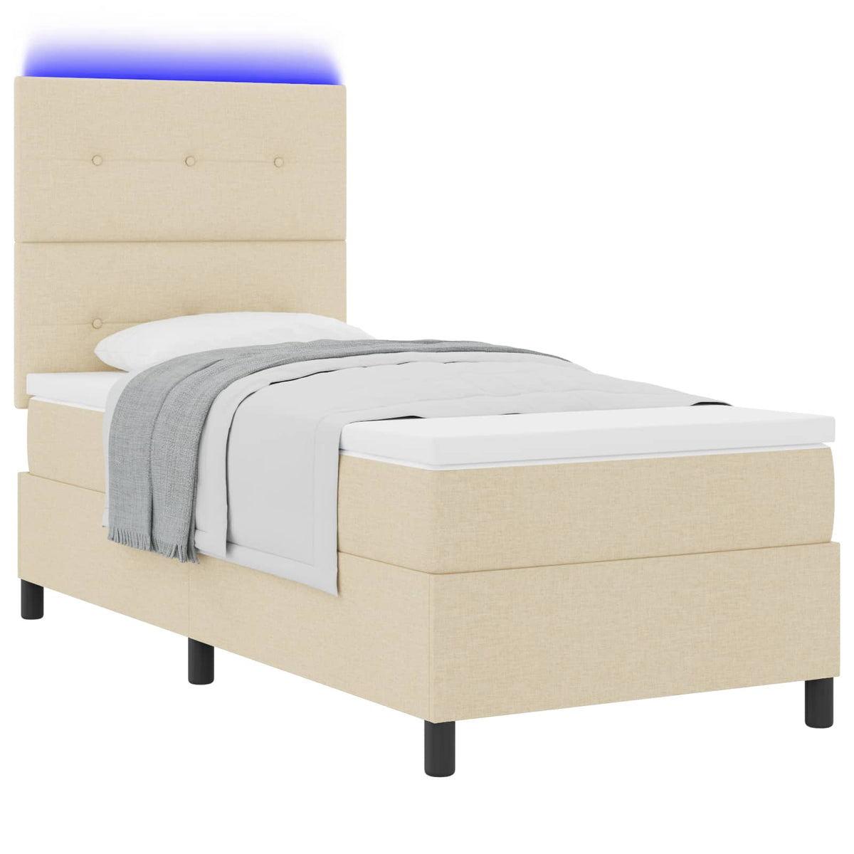 Lit à ressorts avec bandes LED Crème 90 x 190 cm tissu