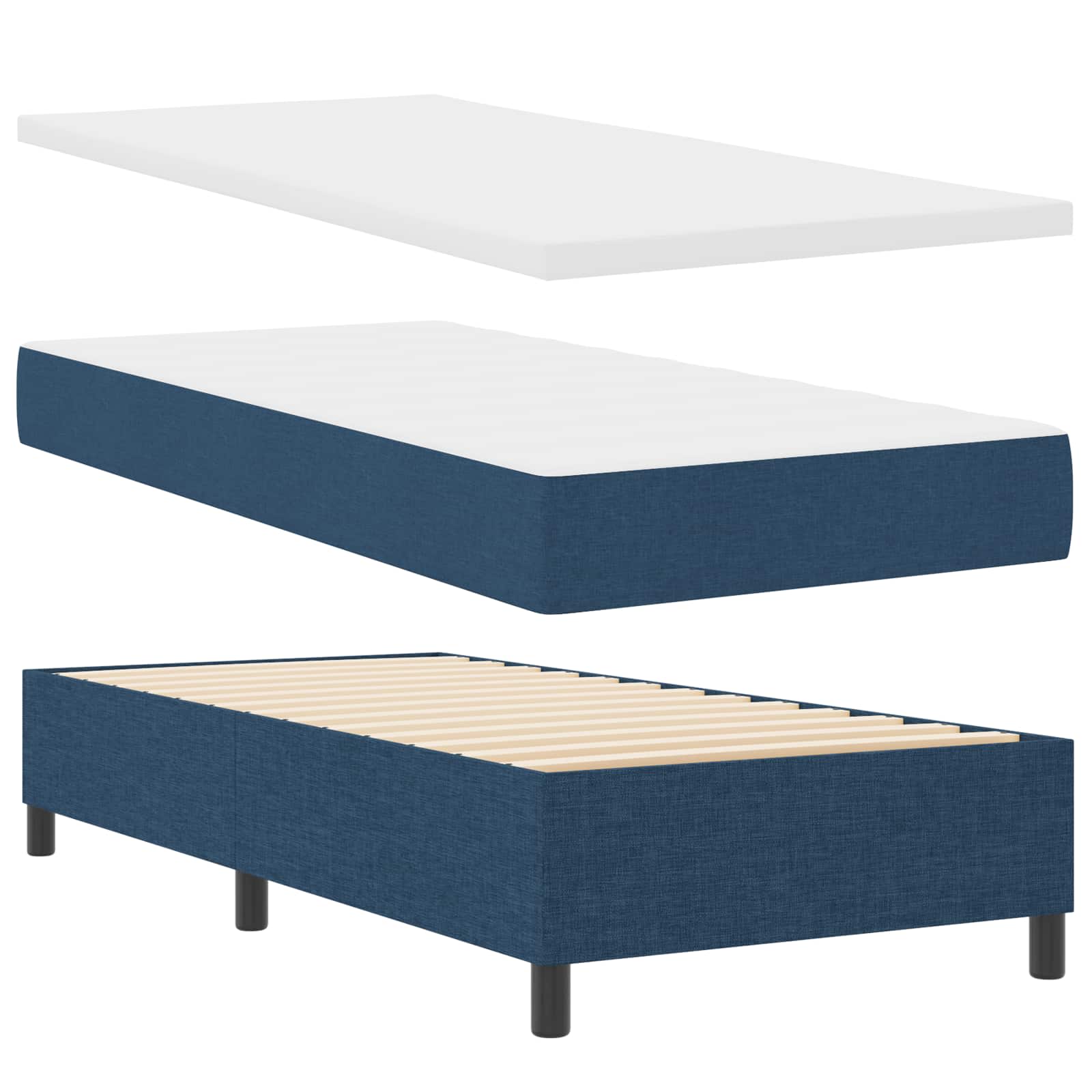 Lit à ressorts avec bandes LED Bleu 90 x 190 cm tissu