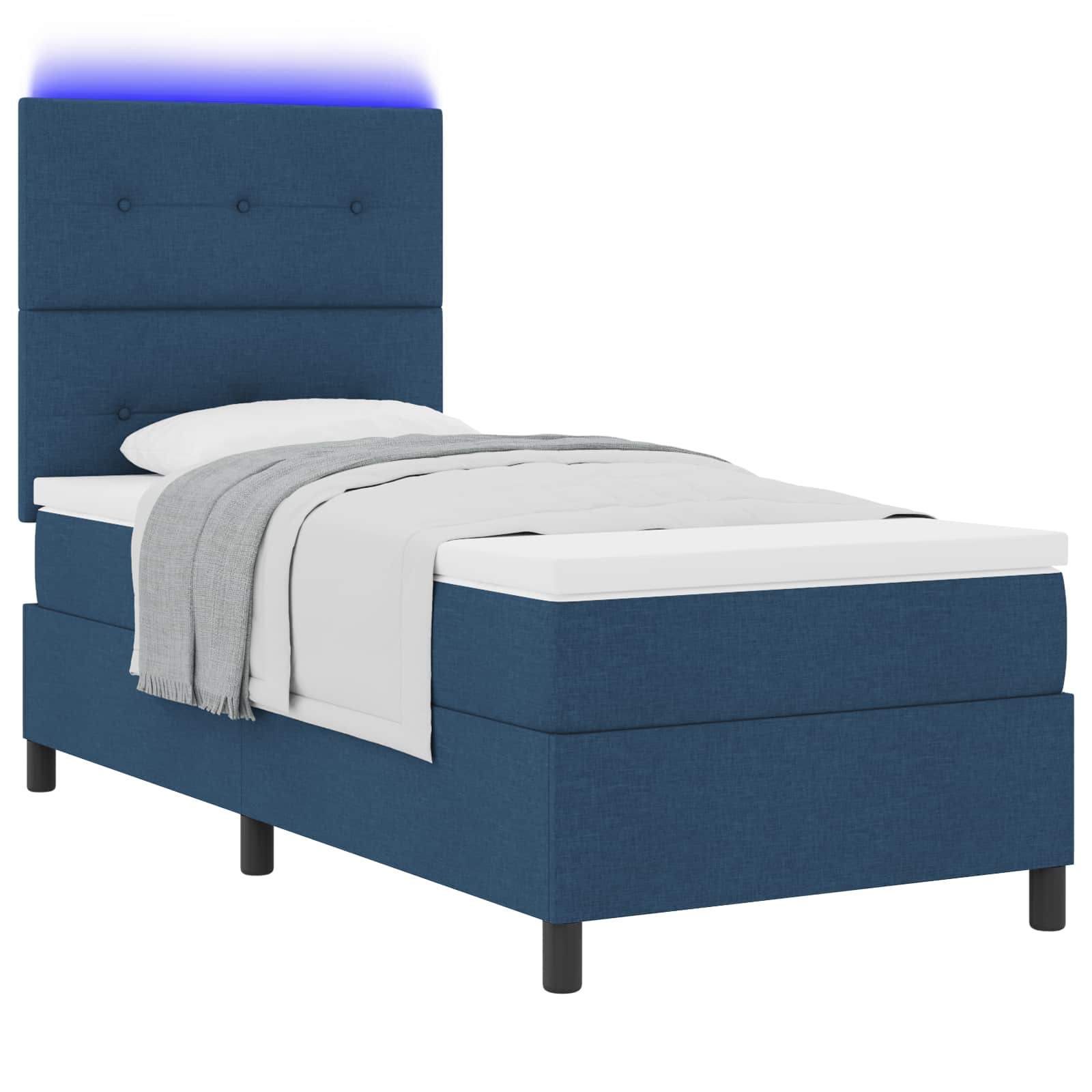 Lit à ressorts avec bandes LED Bleu 90 x 190 cm tissu