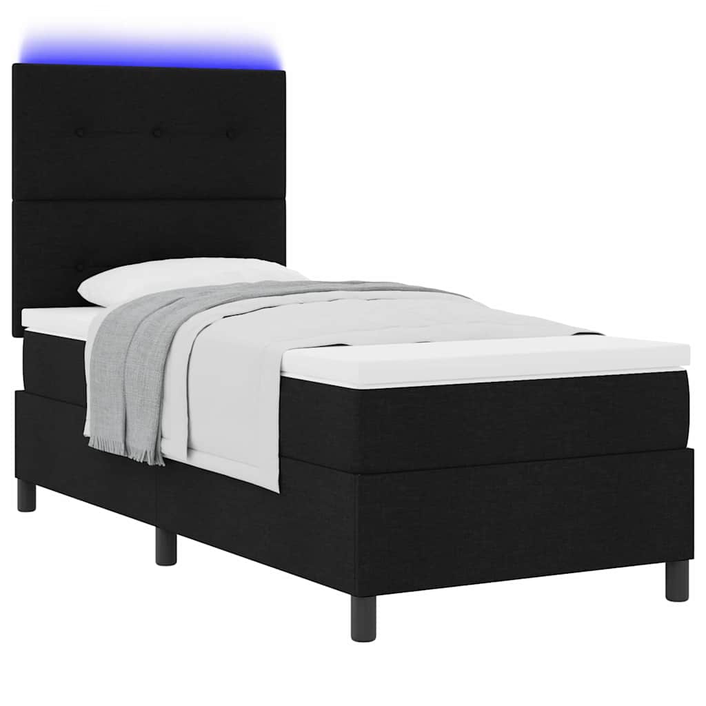 Lit à ressorts avec bandes LED Noir 100 x 200 cm tissu - XIOS