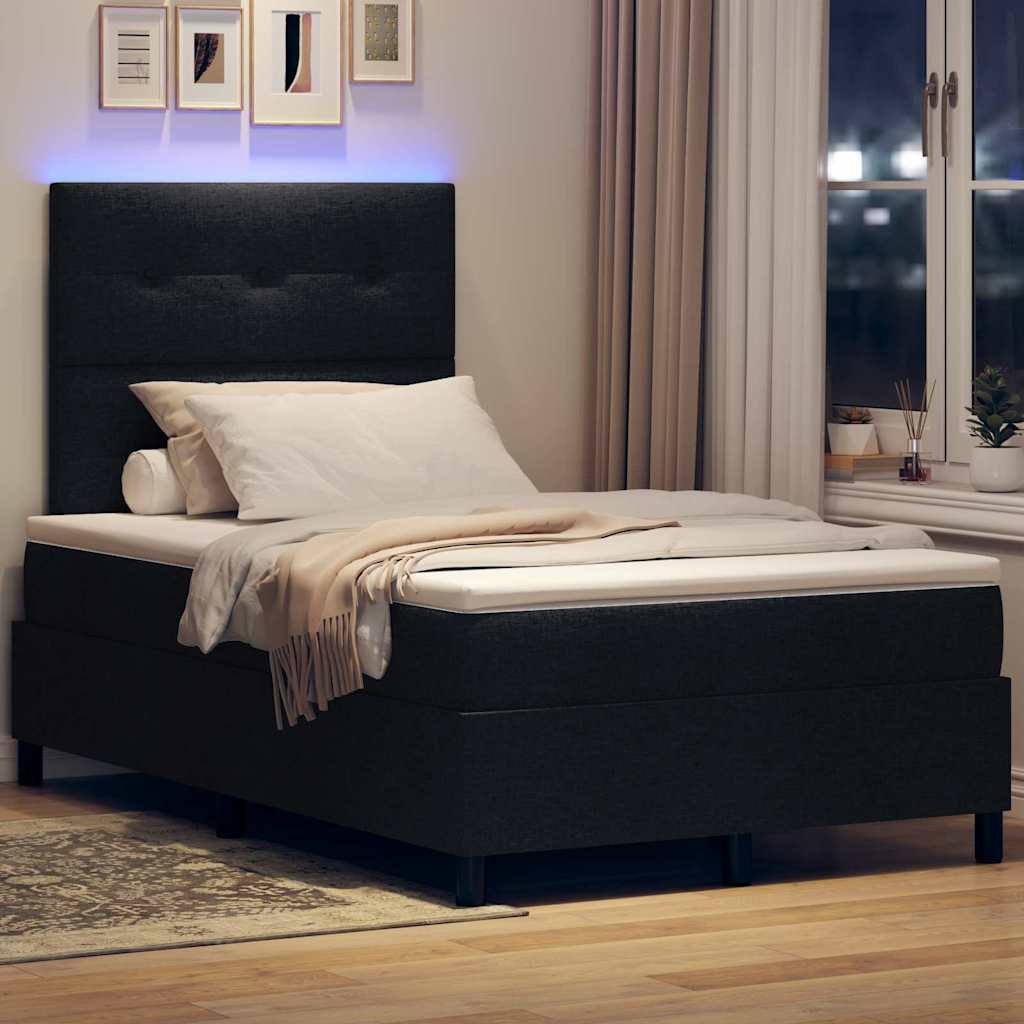 Lit à ressorts avec bandes LED Noir 120 x 200 cm tissu - XIOS