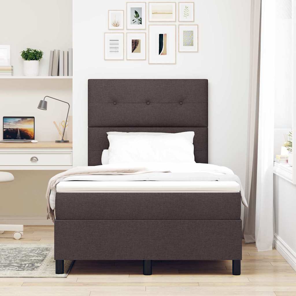 Lit à ressorts avec bandes LED Marron foncé 120 x 200 cm tissu