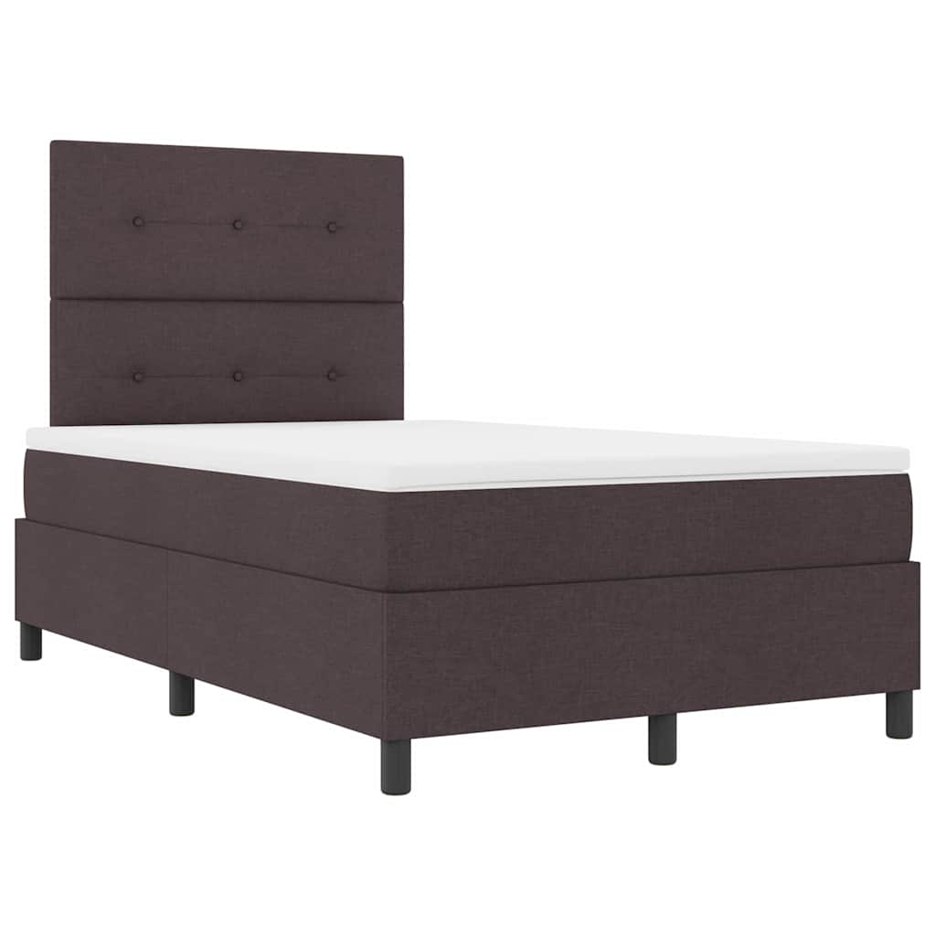 Lit à ressorts avec bandes LED Marron foncé 120 x 200 cm tissu