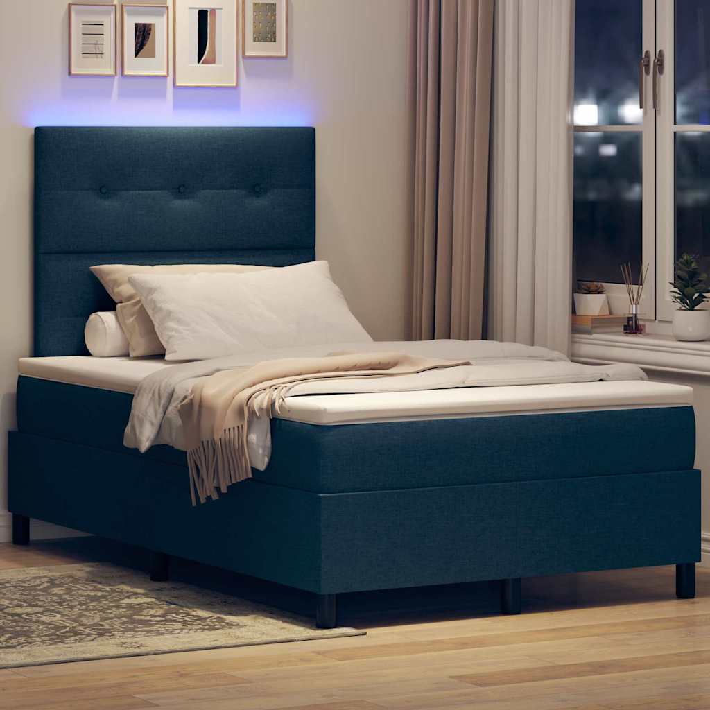 Lit à ressorts avec bandes LED Bleu 120 x 200 cm tissu - XIOS