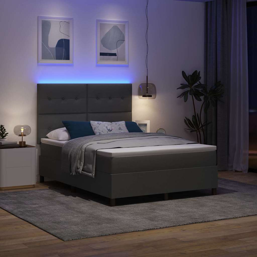 Lit à ressorts avec bandes LED Gris foncé 140 x 190 cm tissu