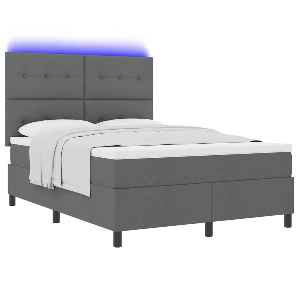 Lit à ressorts avec bandes LED Gris foncé 140 x 190 cm tissu