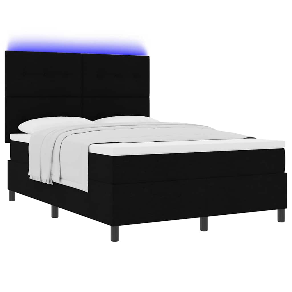 Lit à ressorts avec bandes LED Noir 140 x 190 cm tissu - XIOS