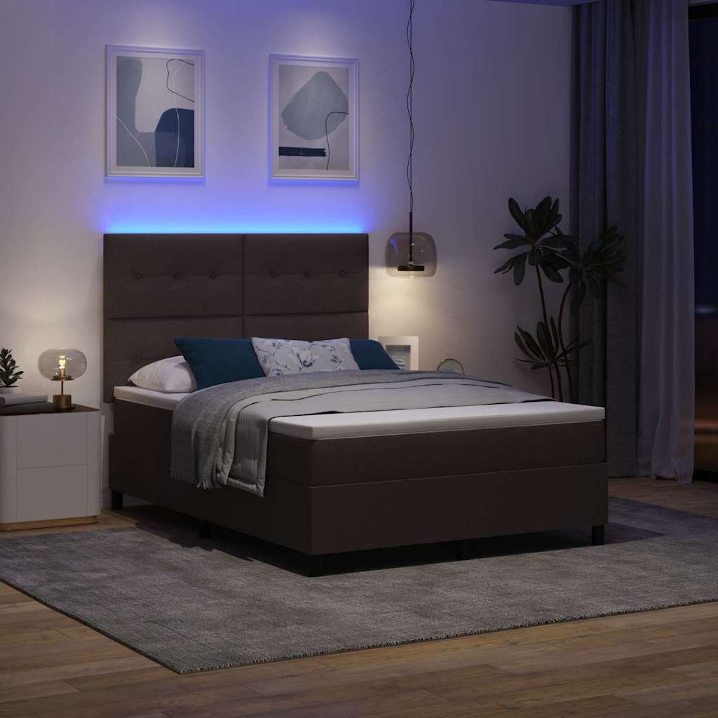 Lit à ressorts avec bandes LED Marron foncé 140 x 200 cm tissu - XIOS