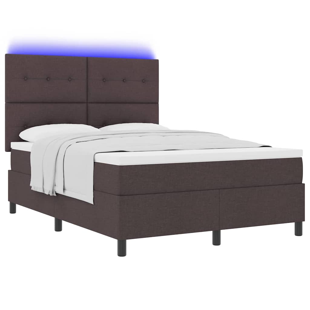 Lit à ressorts avec bandes LED Marron foncé 140 x 200 cm tissu - XIOS