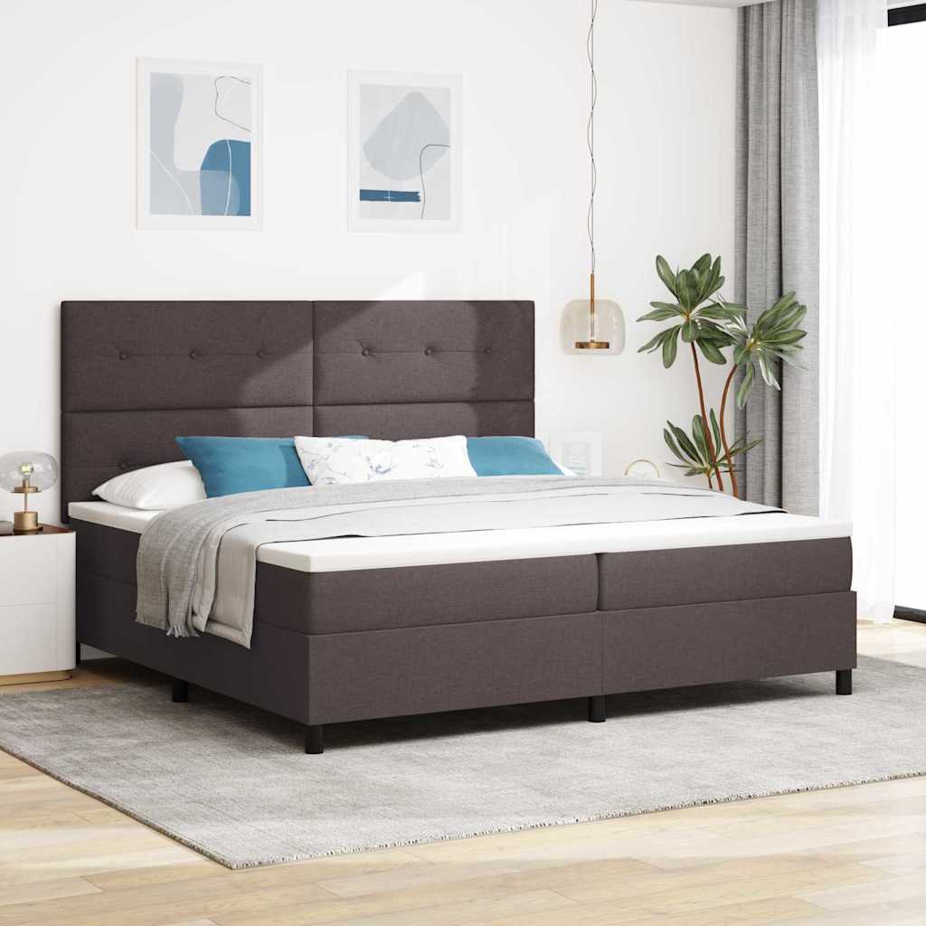 Lit à ressorts avec matelas Marron foncé 200 x 200 cm tissu