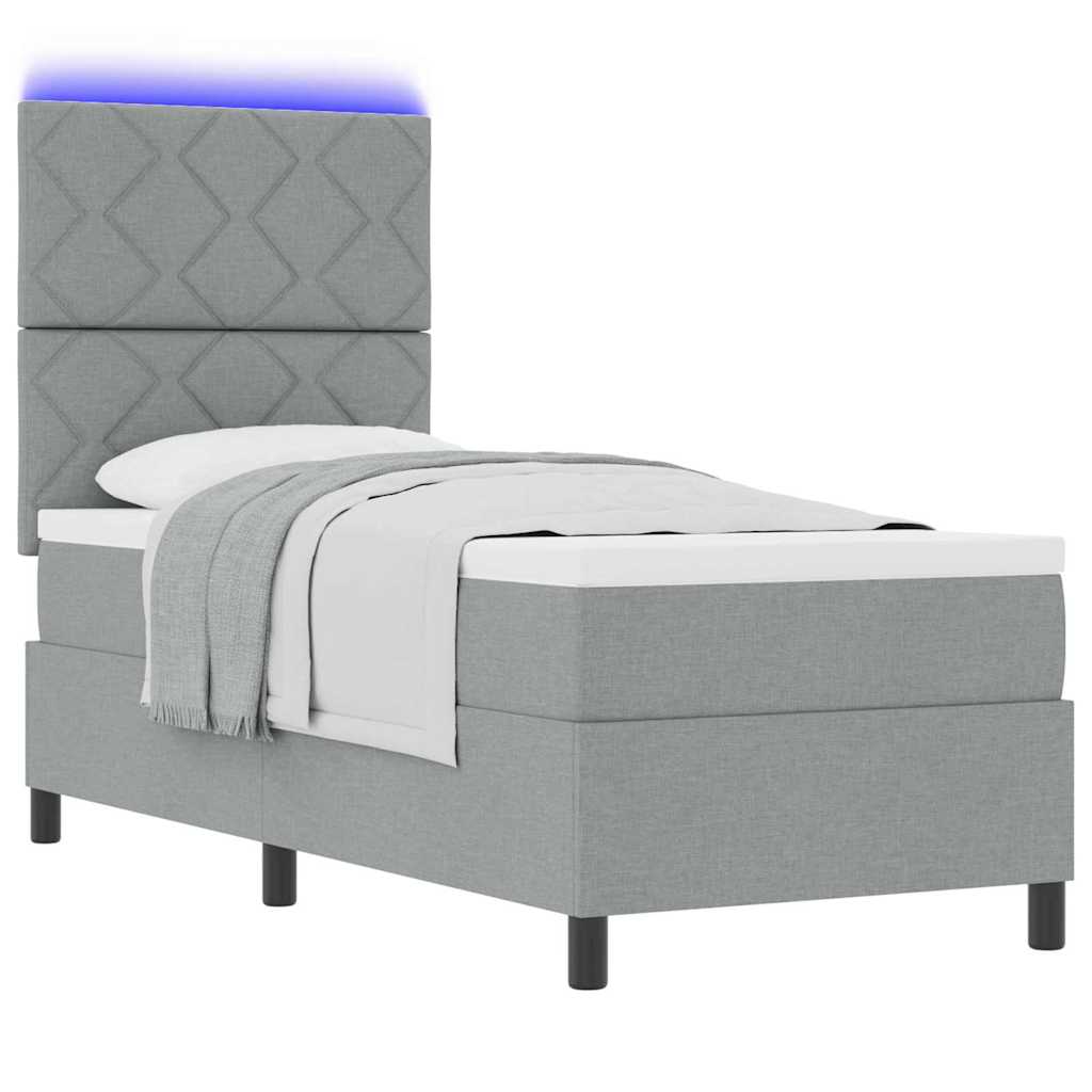 Lit à ressorts avec bandes LED Gris clair 80 x 200 cm tissu
