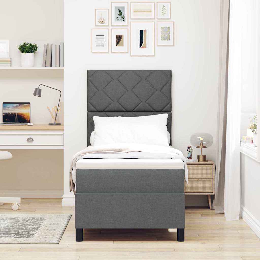 Lit à ressorts avec bandes LED Gris foncé 80 x 200 cm tissu