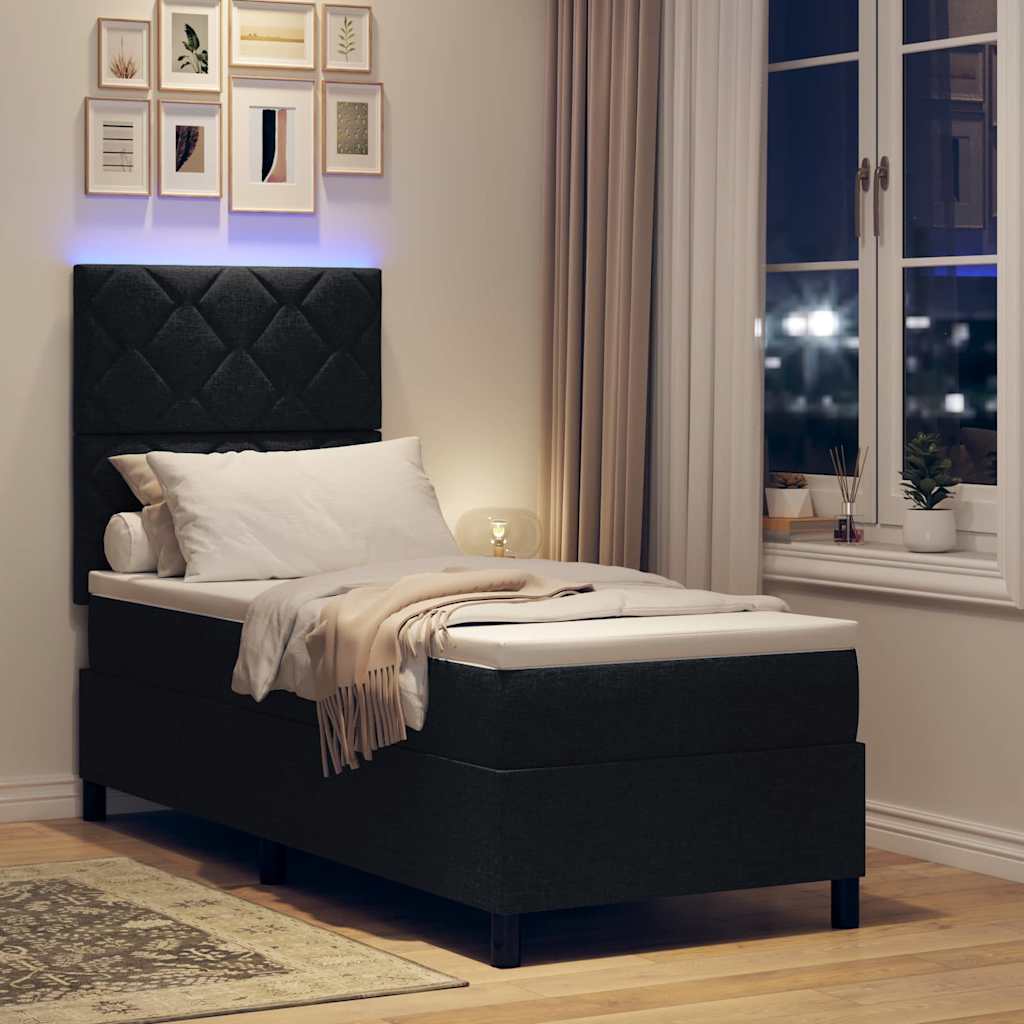 Lit à ressorts avec matelas avec LED Noir 80 x 200 cm tissu - XIOS