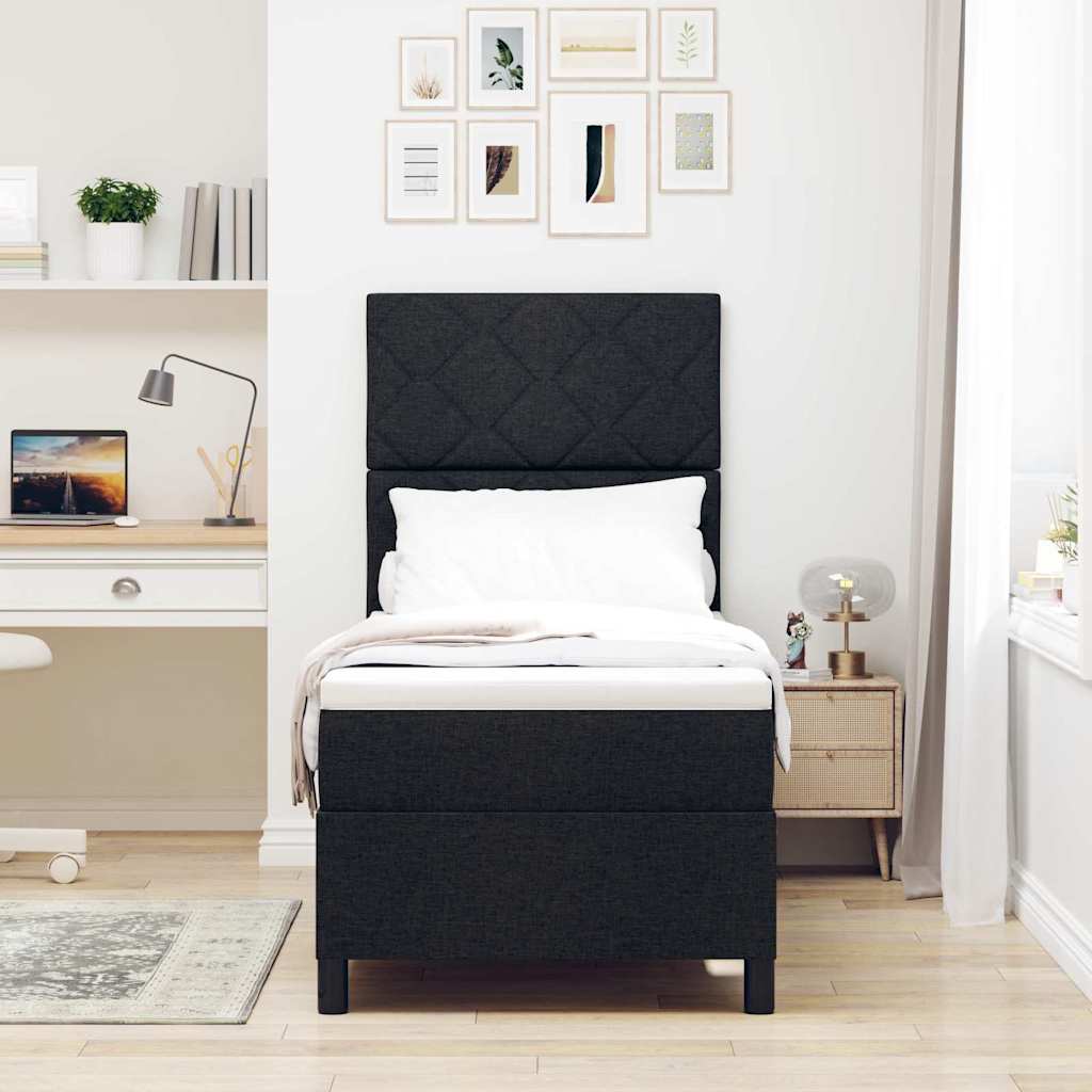 Lit à ressorts avec matelas avec LED Noir 80 x 200 cm tissu - XIOS
