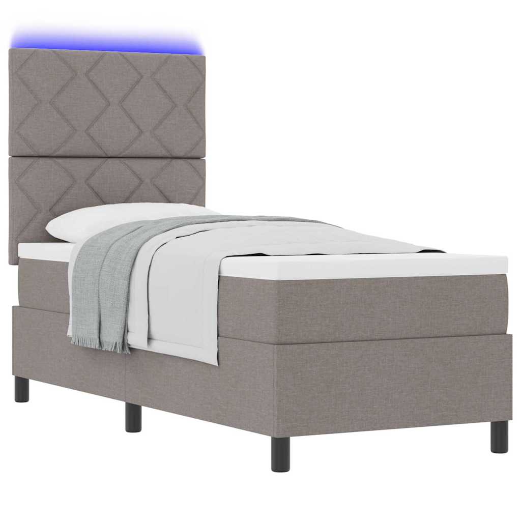 Lit à ressorts avec bandes LED Taupe 80 x 200 cm tissu